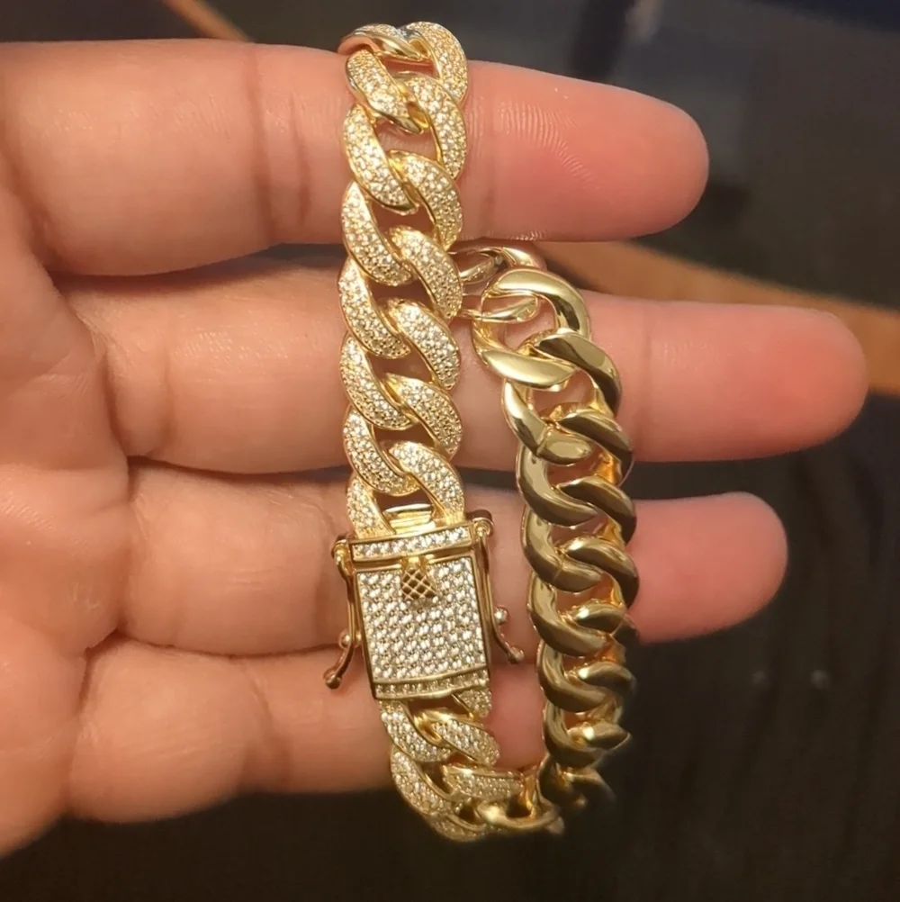 Silver 925 Gold Plated CZ Encrusted Curb Bracelet 11.7mm - CHCZ104 GP 8